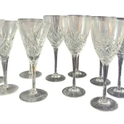 DG601 Set of Vintage Crystal Wine & Water Glasses w/ Cut Patterns 