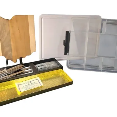 DG708 Carvell Hall Stainless Steel Knife Set in Original Box, Cutting Board & Snack Organizer 