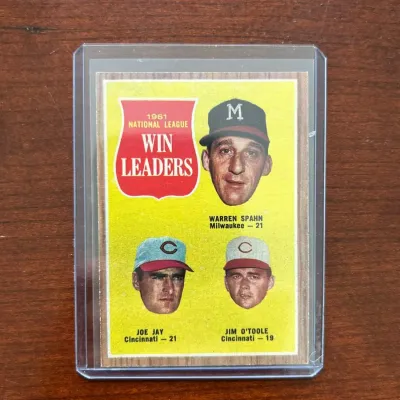 1962 Topps Baseball Card. NL Win Leaders - Warren Spahn. Card #58