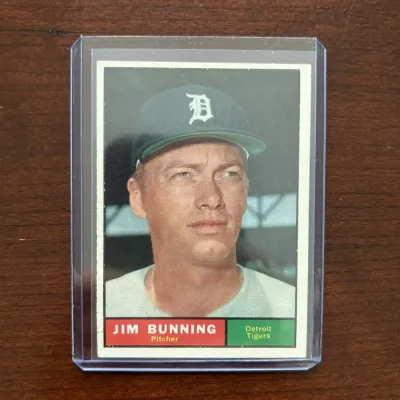 1961 Topps Baseball Card. Jim Bunning - Detroit Tigers. Card #490