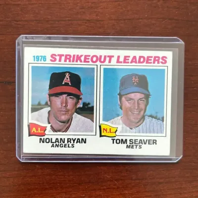 1977 Topps Baseball Card. Strikeout Leaders - Nolan Ryan & Tom Seaver. Card #6