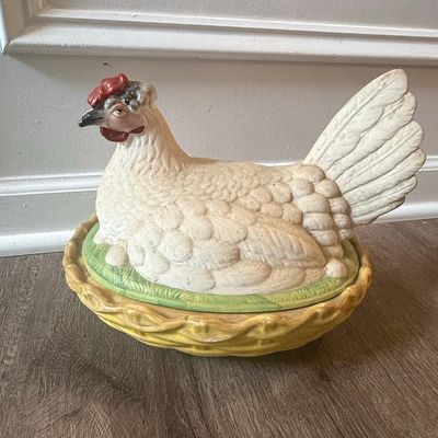 Staffordshire Majolica-Style Hen on Nest Tureen