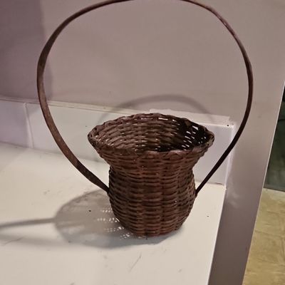 Sale Photo Thumbnail #608: Vintage Woven Gathering Basket with Arched Handle