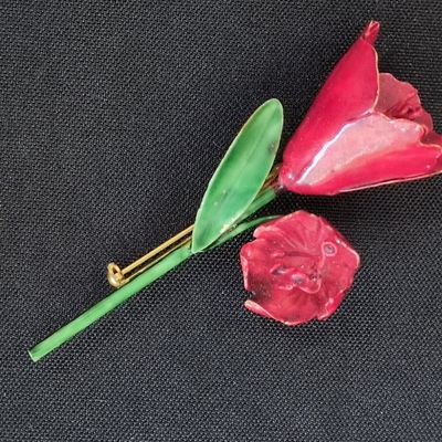 Sale Photo Thumbnail #371: Vintage Enamel Rose Brooch
