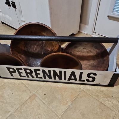 Sale Photo Thumbnail #684: Vintage Wooden Garden Trug with Assorted Wooden Bowls