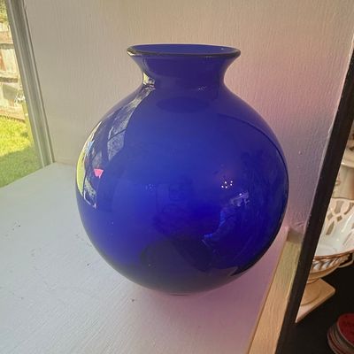 Sale Photo Thumbnail #125: Cobalt Blue Hand-Blown Glass Spherical Vase