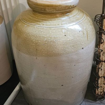 Sale Photo Thumbnail #697: Vintage Two-Tone Stoneware Crock