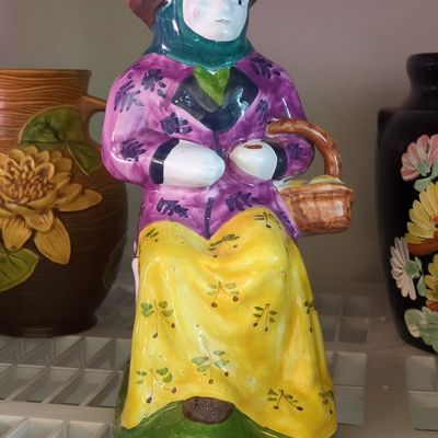 Sale Photo Thumbnail #736: Vintage Portuguese Faience Figural Pitcher - Woman with Basket