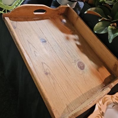 Sale Photo Thumbnail #614: Rustic Pine Serving Tray with Cutout Handles