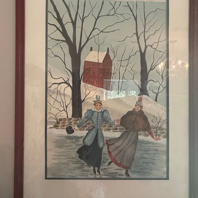 Sale Photo Thumbnail #544: P. Buckley Moss Folk Art Style Winter Skating Scene Print