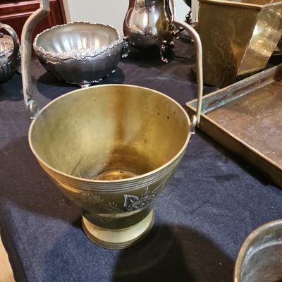 Sale Photo Thumbnail #254: Vintage Etched Brass Coal Scuttle