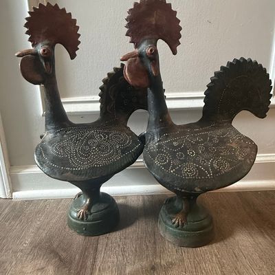 Pair of Vintage Portuguese Rooster Figurines