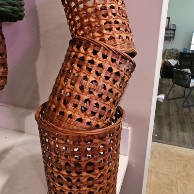 Sale Photo Thumbnail #589: Vintage Woven Rattan Cylindrical Baskets