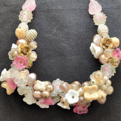 Sale Photo Thumbnail #326: Vintage Multi-Bead Floral Cluster Statement Necklace
