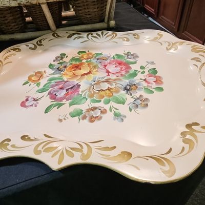 Sale Photo Thumbnail #602: Vintage Nashco Hand Painted Floral Tole Tray