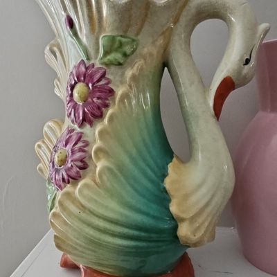 Sale Photo Thumbnail #585: Vintage Majolica Swan Pitcher