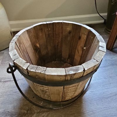 Sale Photo Thumbnail #592: Vintage Rustic Wood and Iron Orchard Basket
