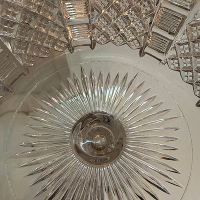 American Brilliant Period Cut Glass Compote with Hobstar and Fan Cutting