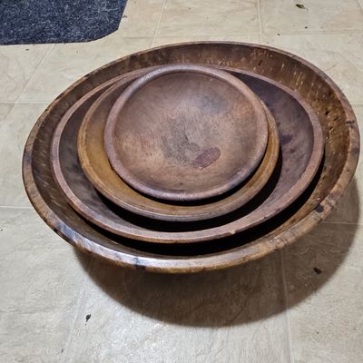 Sale Photo Thumbnail #191: Vintage Hand-Carved Wooden Dough Bowl Nesting Set