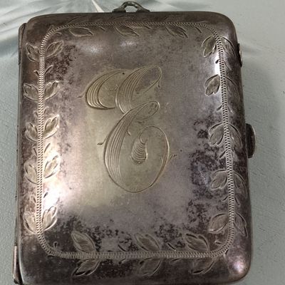 Sale Photo Thumbnail #332: Vintage Silver-Plated Monogrammed Compact Case