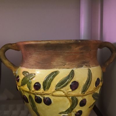 Sale Photo Thumbnail #685: Italian Majolica Style Olive Motif Pitcher