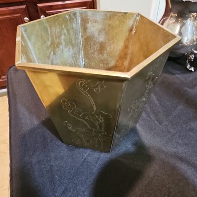 Sale Photo Thumbnail #225: Vintage Etched Brass Hexagonal Jardiniere