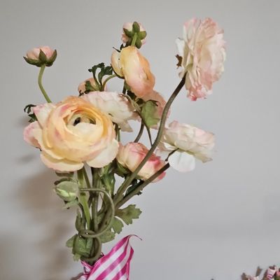 Sale Photo Thumbnail #828: Artificial Ranunculus Flower Bouquet with Pink and White Stripes