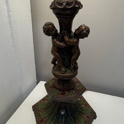 Vintage Figural Cherub Table Lamp with Polychrome Base