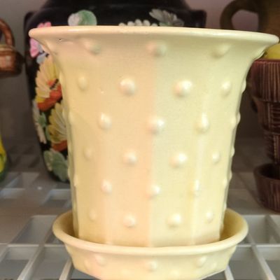 Sale Photo Thumbnail #753: McCoy Pottery Yellow Dot Planter with Saucer