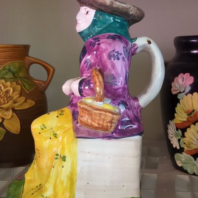 Sale Photo Thumbnail #739: Vintage Portuguese Faience Figural Pitcher - Woman with Basket