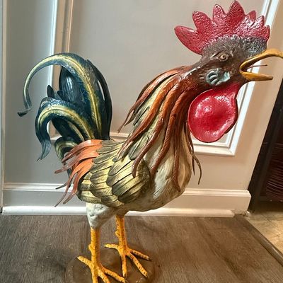 Large Hand-Painted Metal Rooster Sculpture