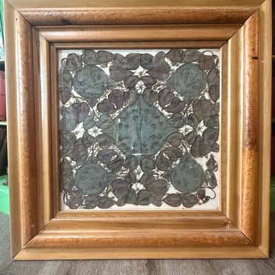 Sale Photo Thumbnail #551: Vintage Botanical Fabric Collage in Wood Frame