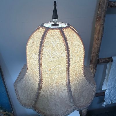 Vintage Cherub Figural Table Lamp with Lace Shade
