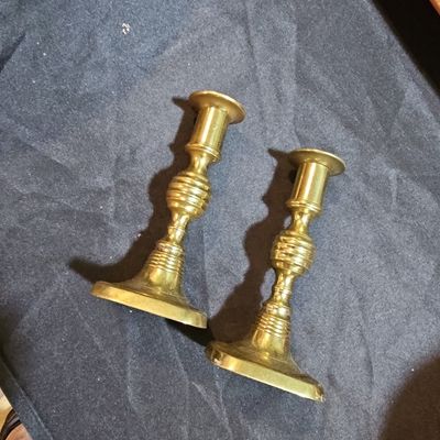 Sale Photo Thumbnail #248: Pair of Vintage Brass Beehive Candlesticks