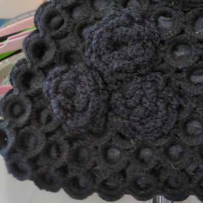 Sale Photo Thumbnail #426: Vintage Black Crochet Rose Top Handle Handbag