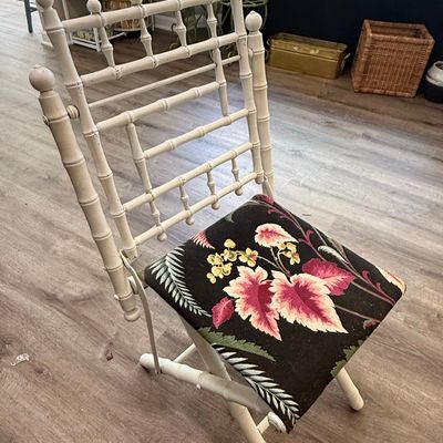 Vintage Faux Bamboo Folding Chair with Floral Upholstery