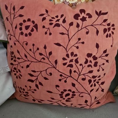 Sale Photo Thumbnail #132: Terracotta Floral Block Print Pillow Cover