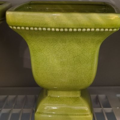 Sale Photo Thumbnail #662: Vintage Chartreuse Crackle Glaze Urn Planter