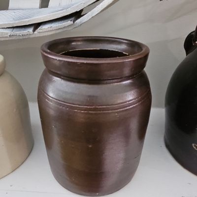 Sale Photo Thumbnail #680: American Albany Slip Stoneware Crock
