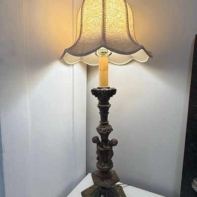 Vintage Figural Cherub Table Lamp with Polychrome Base
