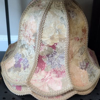 Pair of Floral Fabric Bell Lamp Shades with Scalloped Edge and Gimp Trim
