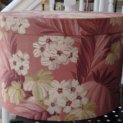 Sale Photo Thumbnail #448: Vintage Floral Fabric Covered Hat Box with Lid