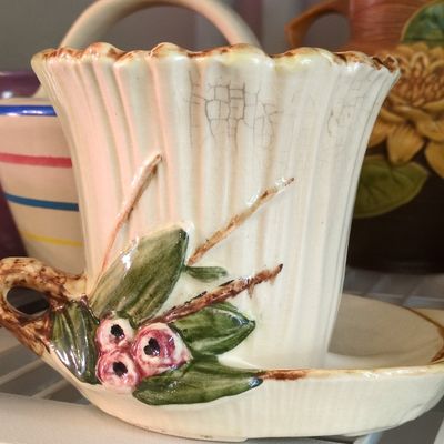 Sale Photo Thumbnail #806: Vintage Hull Pottery Holly Berry Cup and Saucer