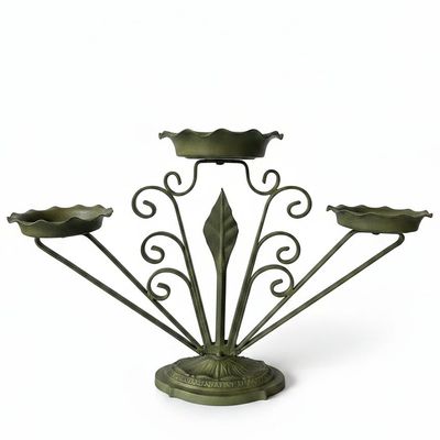 Vintage Wrought Iron Three-Arm Candelabra with Fan Motif