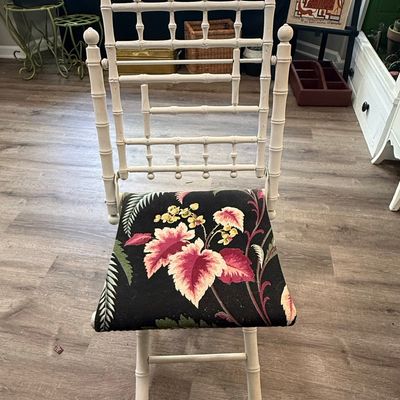 Vintage Faux Bamboo Folding Chair with Floral Upholstery
