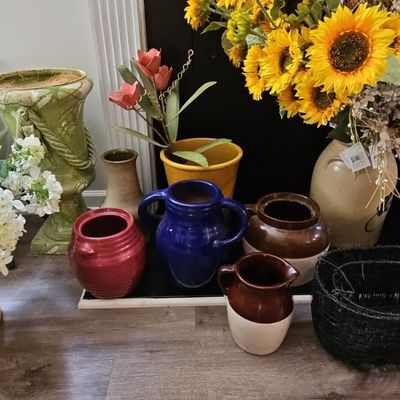 Sale Photo Thumbnail #609: Assorted Decorative Pottery and Stoneware Collection including Vintage Crocks and Pitchers