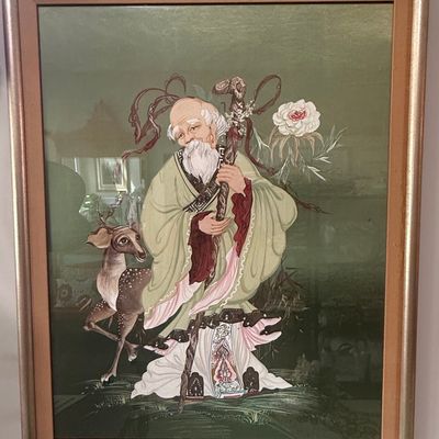 Sale Photo Thumbnail #471: Original Silk Embroidery Depicting Lao Tzu (Shou Lao) with Deer