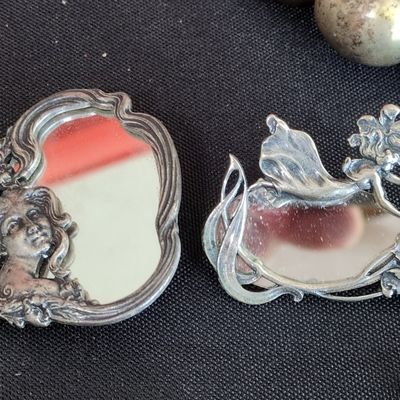Sale Photo Thumbnail #350: Art Nouveau Style Silver-Tone Figural Brooches with Mirrors