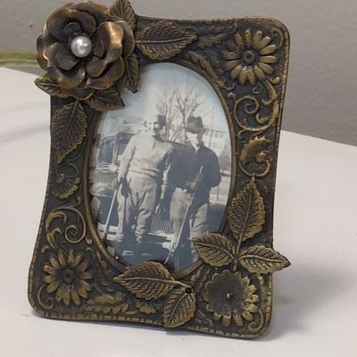 Sale Photo Thumbnail #357: Vintage Brass Floral Picture Frame with Rose Accent