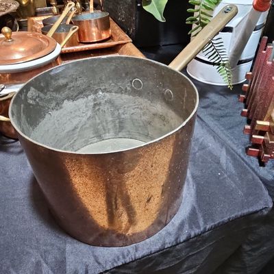 Sale Photo Thumbnail #207: Vintage French Copper Saucepan with Brass Handle